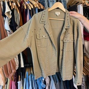 BiBi Olive Green Studded Utility Jacket